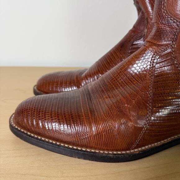 Justin Lizard Boots Women's 7 C Wide 3113 Cowgirl Boots Peanut Brittle Western - Picture 6 of 13